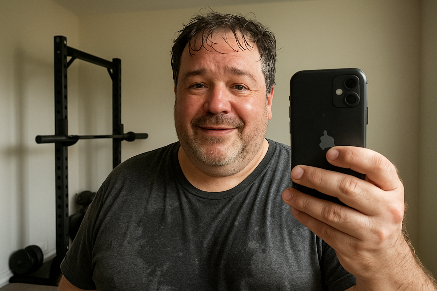 nej den här är aldeles för klyshig och tillgjord. ta en bild som om att han har tagit en selfie efter ett träningspass